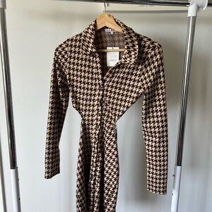 Houndstooth Long Sleeve Dress